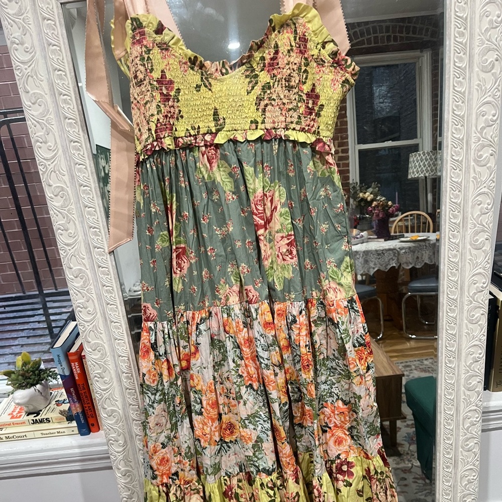 Free People Floral Maxi Dress - Green and Pink